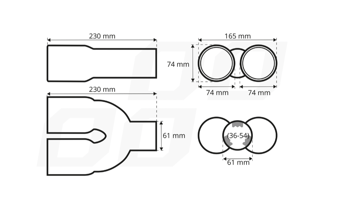 Universeel RVS uitlaat sierstuk 2x74mm - MT 008
