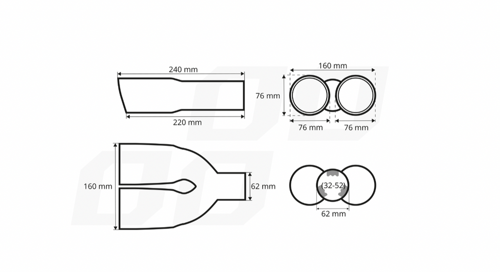 Universeel RVS uitlaat sierstuk 2x76mm - MT 022