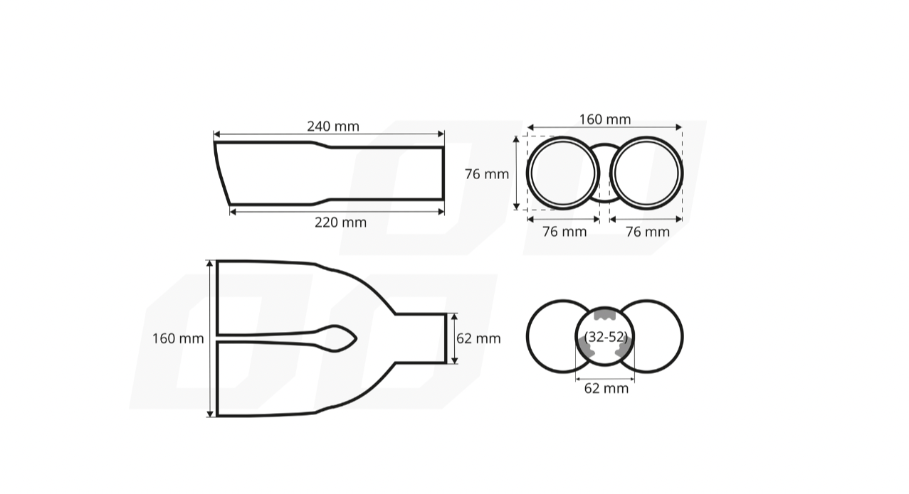 Universeel RVS uitlaat sierstuk 2x76mm - MT 022