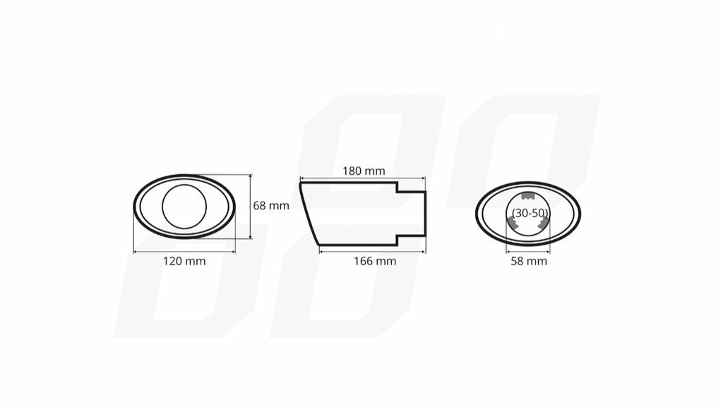 Universeel RVS ovaal uitlaat sierstuk 1x120mm - MT 023BLC